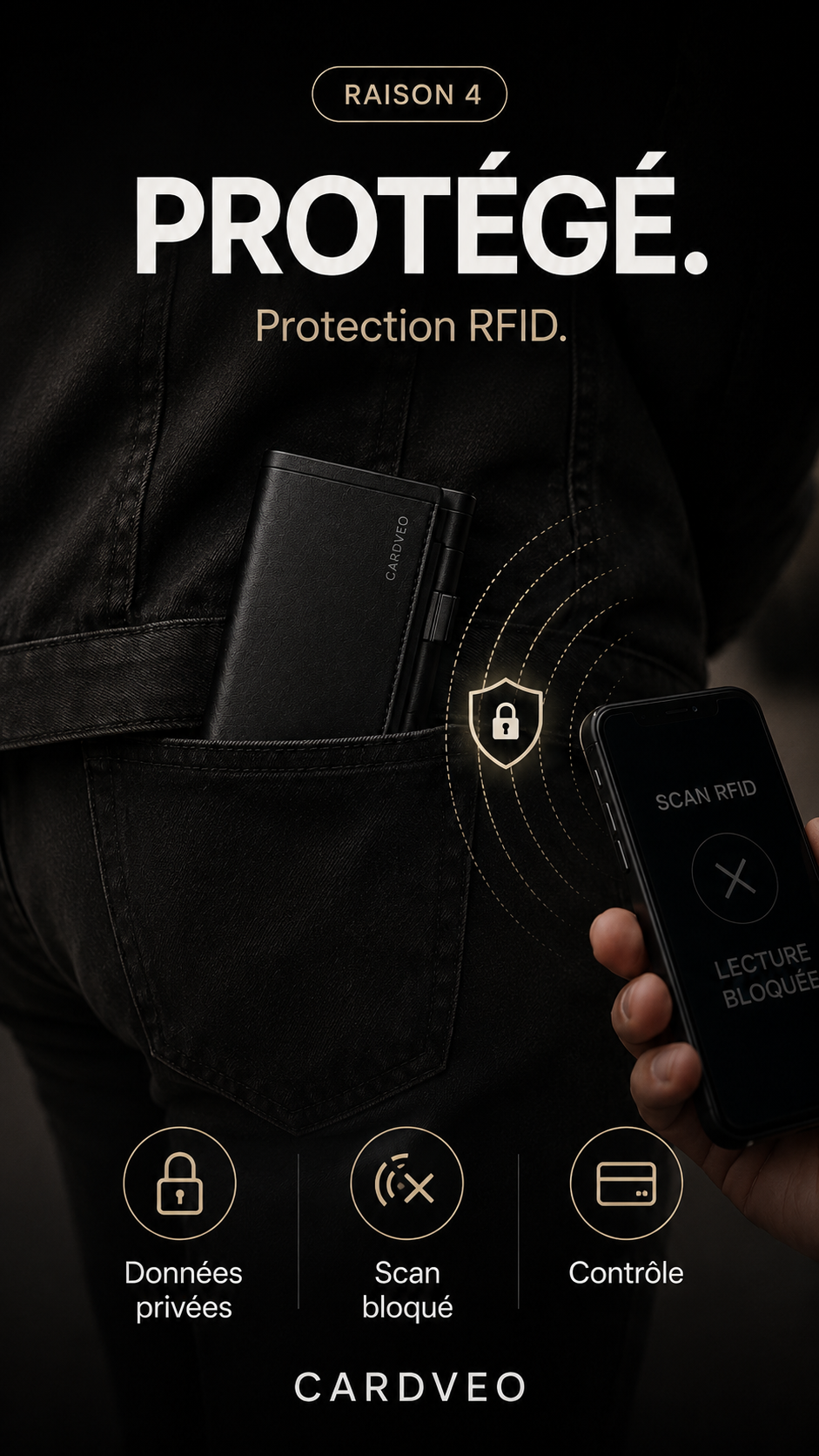 CARDVEO mobile raison 4, protection RFID contre les lectures non autorisées