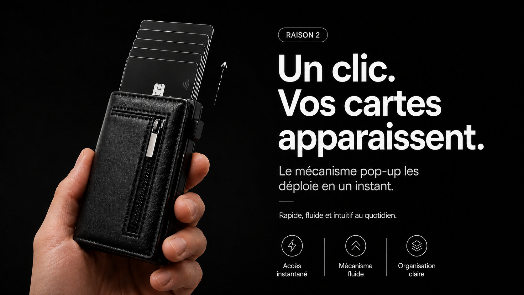 Portefeuille CARDVEO avec mécanisme pop-up pour accéder rapidement aux cartes